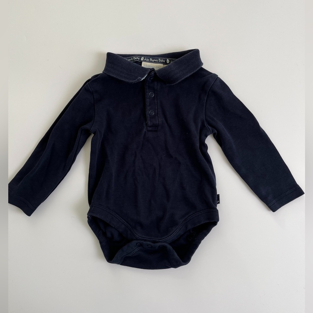 Navy Long Sleeve Baby Navy Polo Bodysuit Onesie